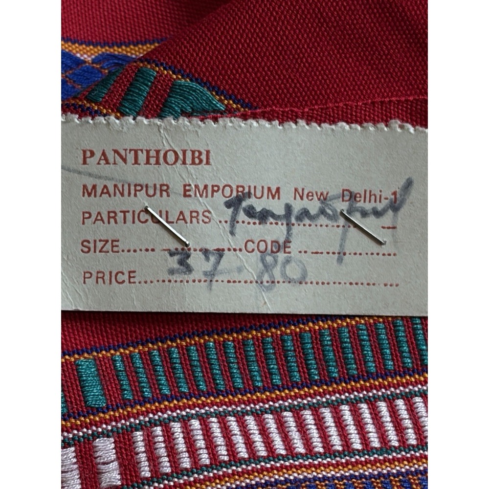 Vintage Manipur Handwoven Cotton Shawl Red Tribal Stripe Fringe India Wrap Throw - Picture 6 of 10